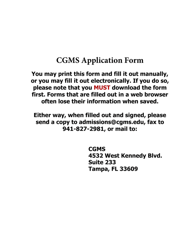 CGMS Certificate Application Form screenshot