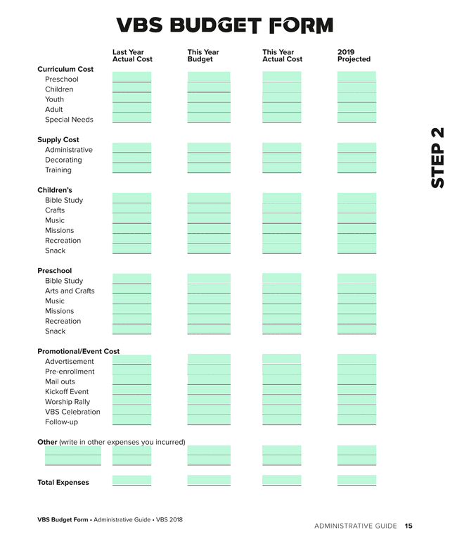 VBS Budget Form screenshot