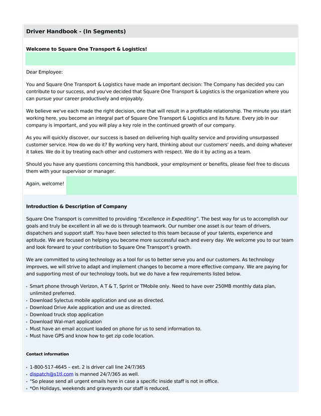 Driver Handbook screenshot