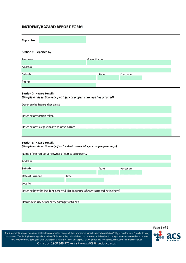 IncidentHazard Report Form screenshot