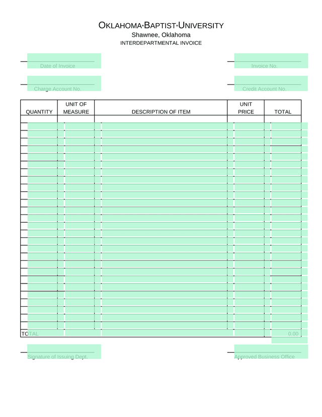 Interdepartmental Invoice screenshot