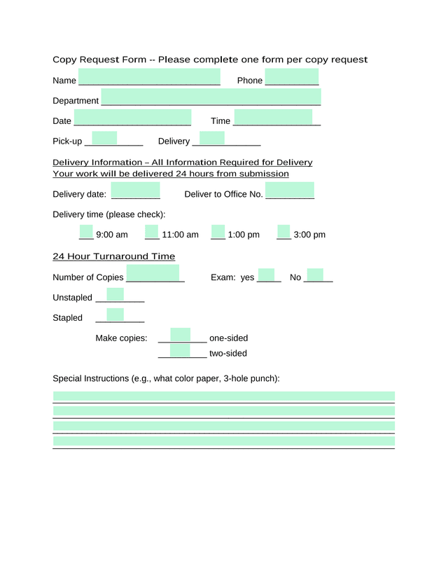 Copy Request Form screenshot