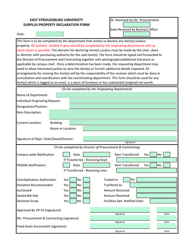 Surplus Property Declaration Form screenshot