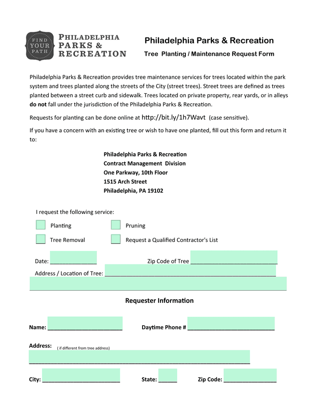 Tree Planting  Maintenance Request Form screenshot