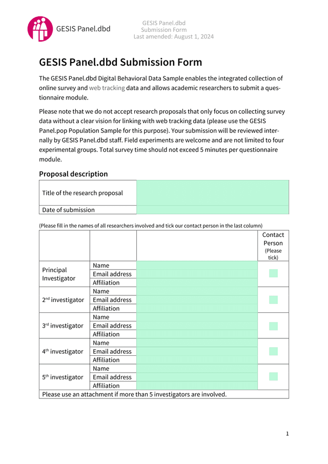 GESIS Panel.Dbd Submission Form screenshot