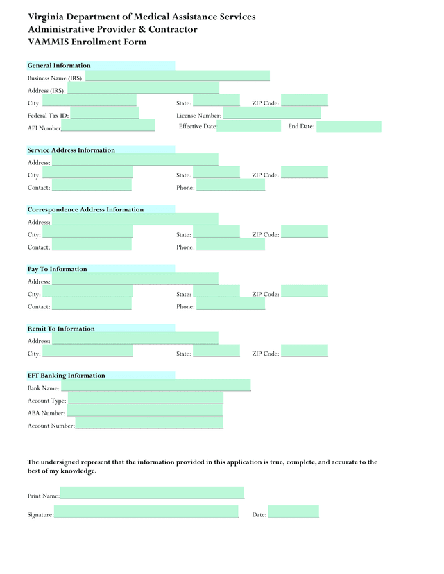 VAMMIS Enrollment Form screenshot