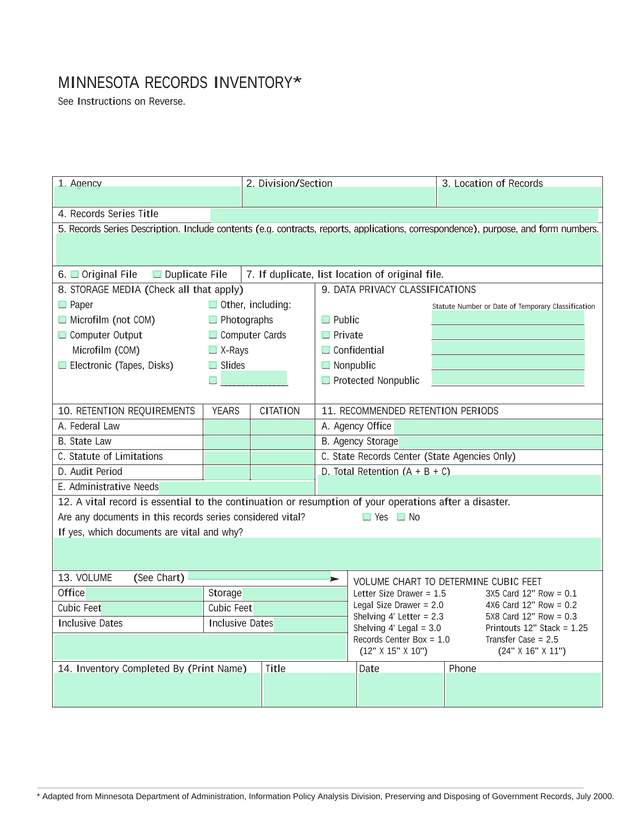 Minnesota Records Inventory screenshot