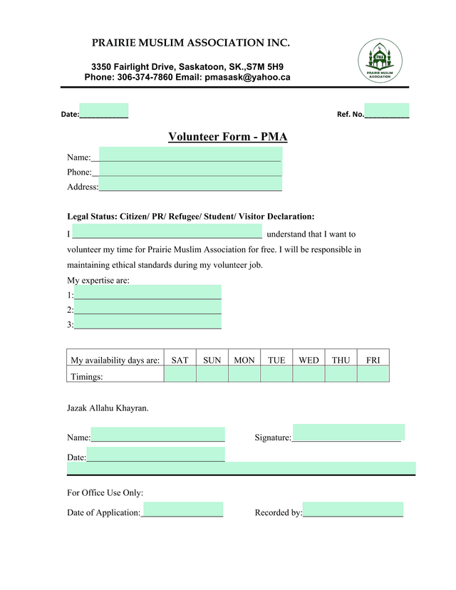 Volunteer Form   PMA screenshot