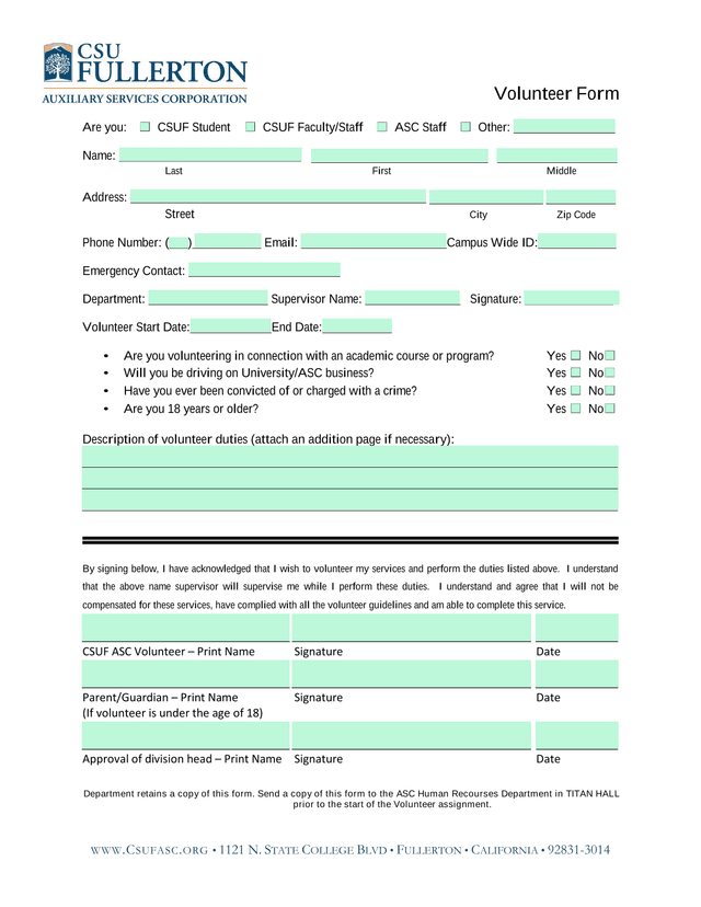 Volunteer Form screenshot