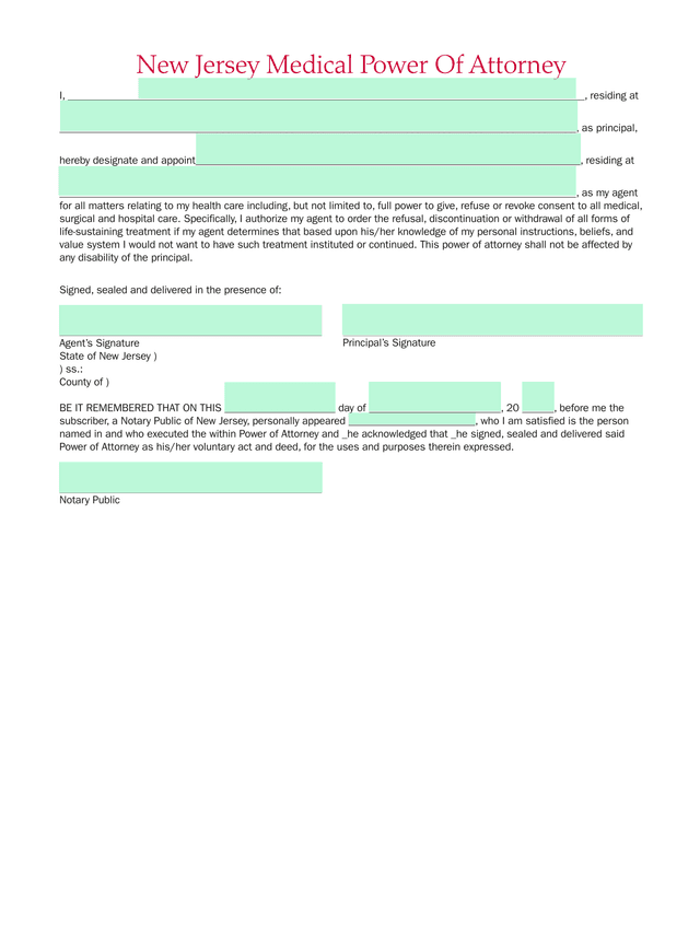 New Jersey Medical Power Of Attorney screenshot