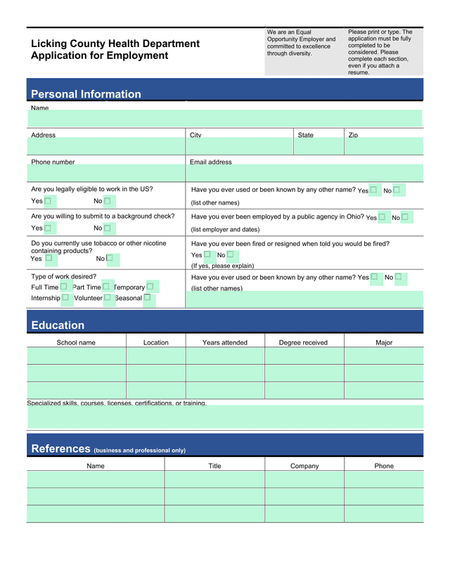 Licking County Health Department Application For Employment screenshot
