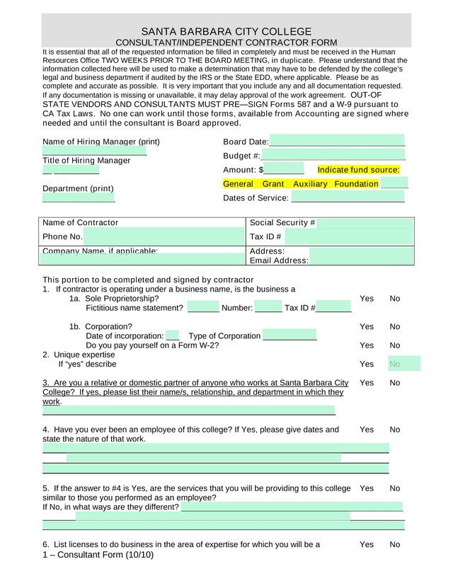 Consultant Form (1010) screenshot