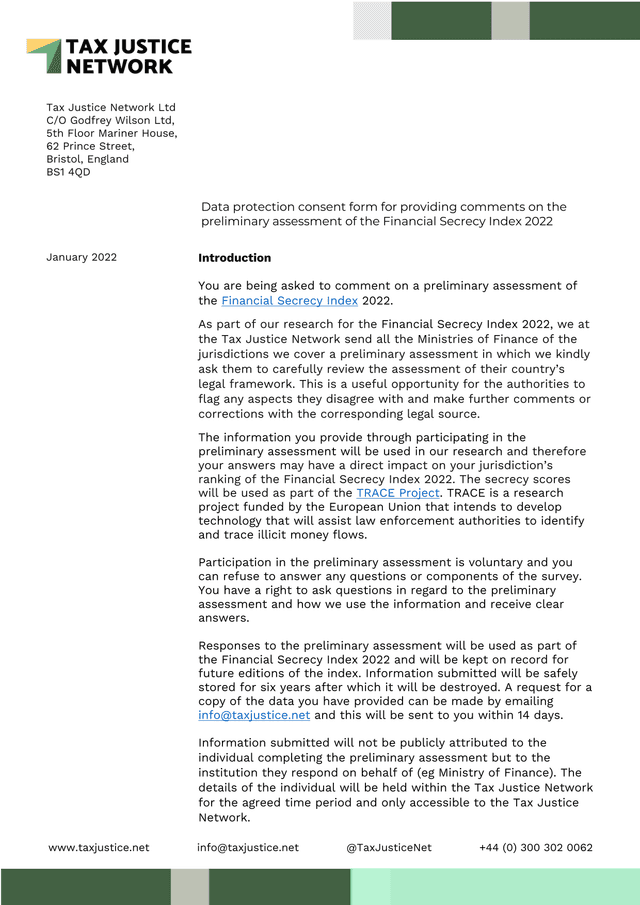 Data Protection Consent Form For Providing Comments On The Preliminary Assessment Of The Financial S screenshot
