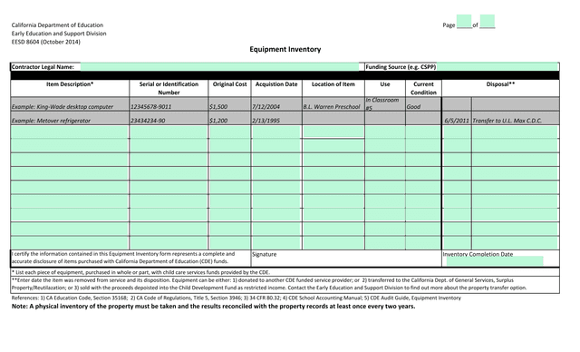 Equipment Inventory screenshot