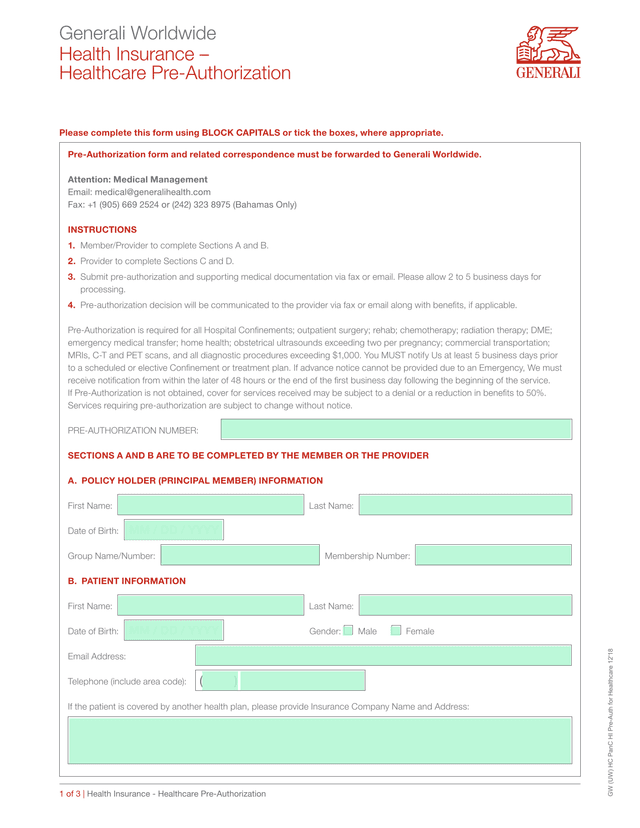 Generali Worldwide Health Insurance  Healthcare Pre Authorization screenshot