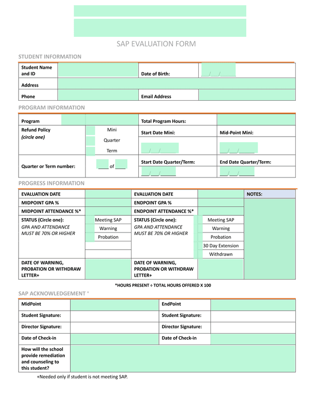 SAP Evaluation Form screenshot