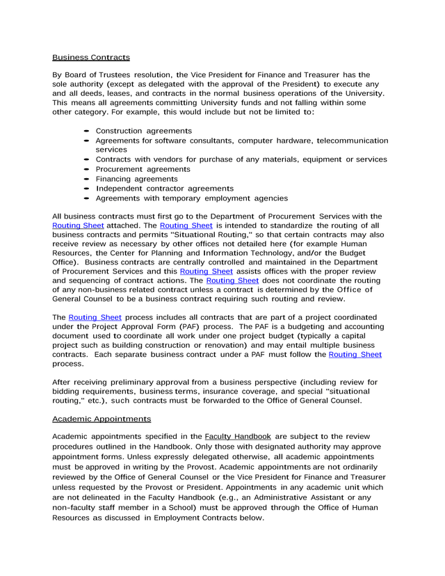 Business Contracts Policy screenshot