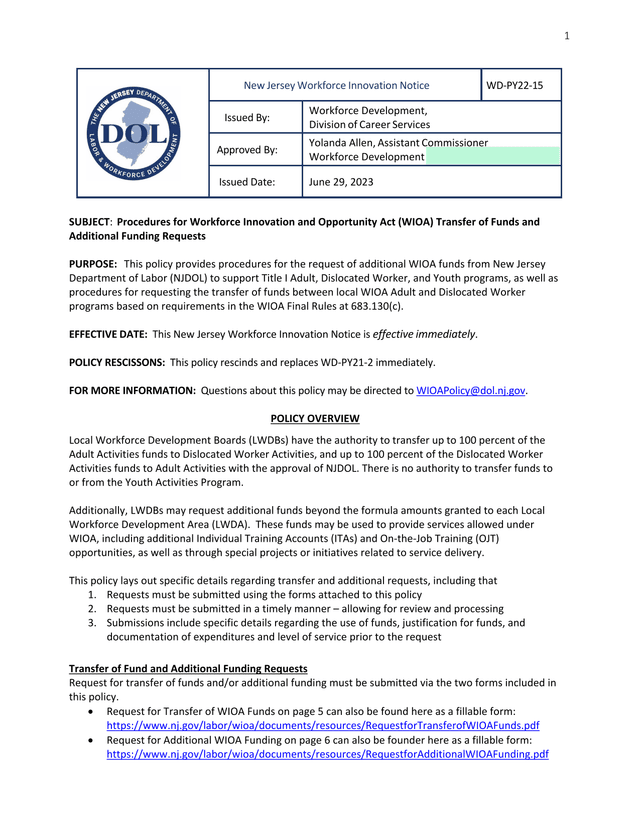 New Jersey Workforce Innovation Notice WD PY22 15 screenshot