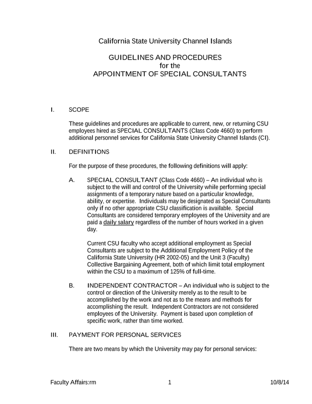 Guidelines And Procedures For The Appointment Of Special Consultants screenshot