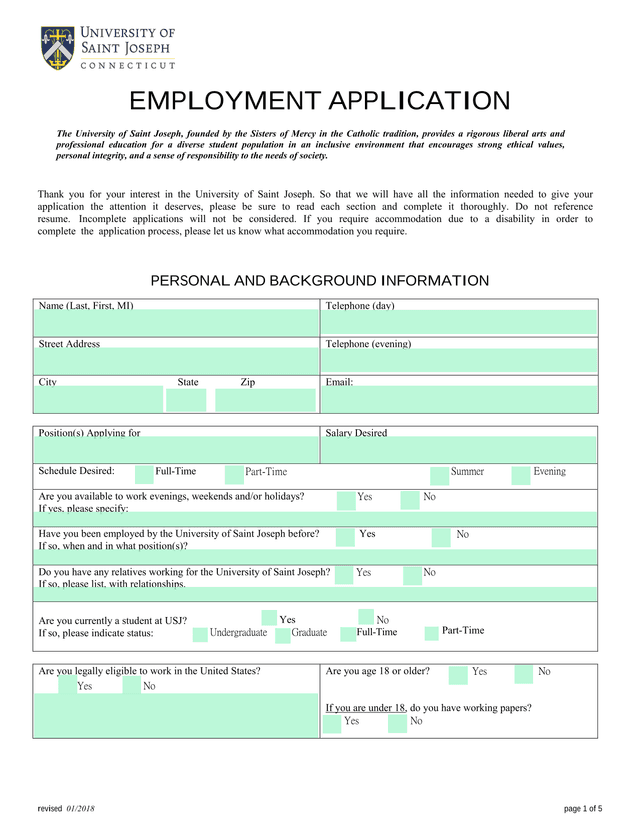 EMPLOYMENT APPLICATION screenshot