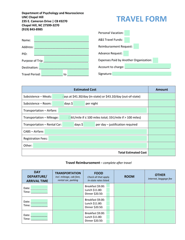 TRAVEL FORM screenshot