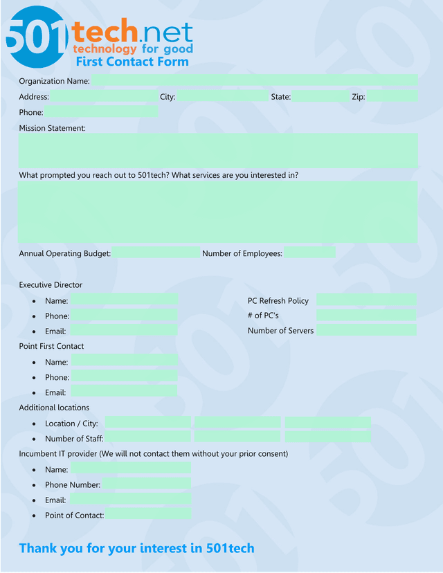 First Contact Form screenshot
