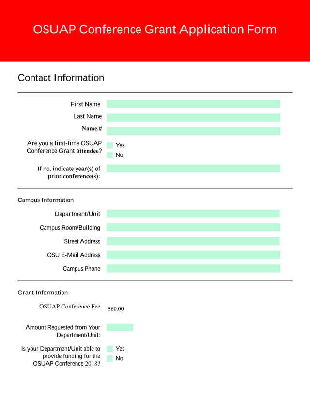 OSUAP Conference Grant Application Form screenshot