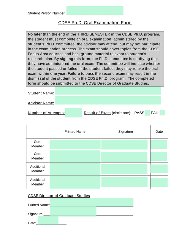 CDSE Ph.D. Oral Examination Form screenshot