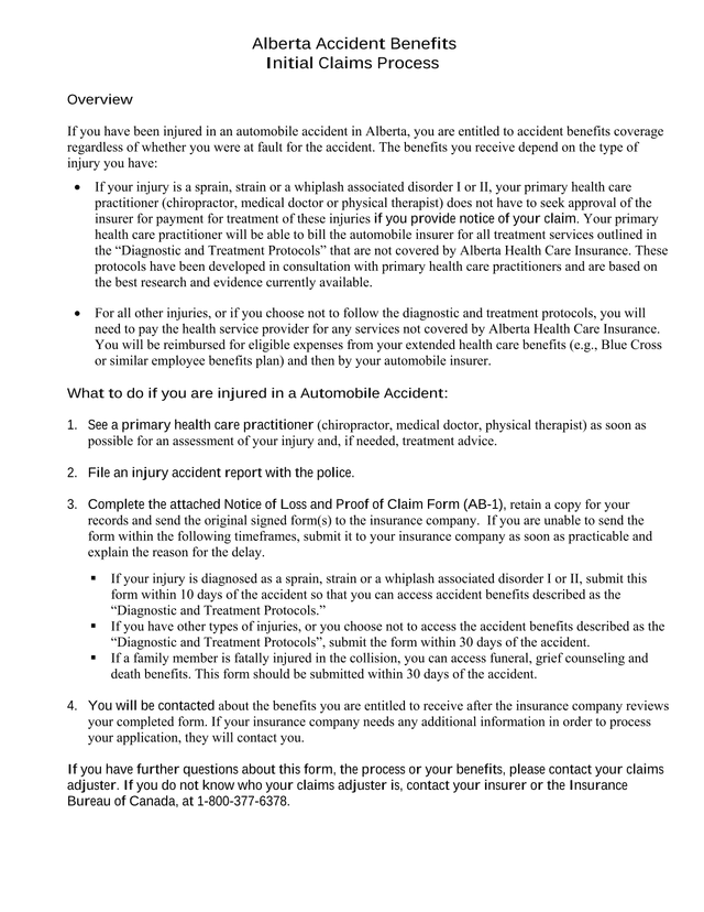 Alberta Accident Benefits Initial Claims Process screenshot