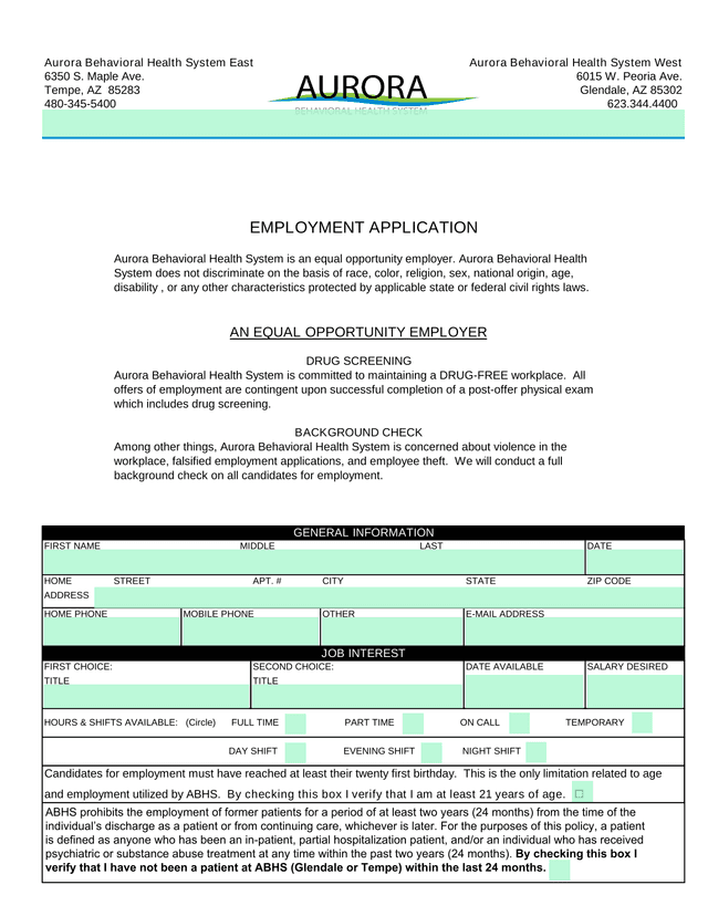 Employment Application screenshot