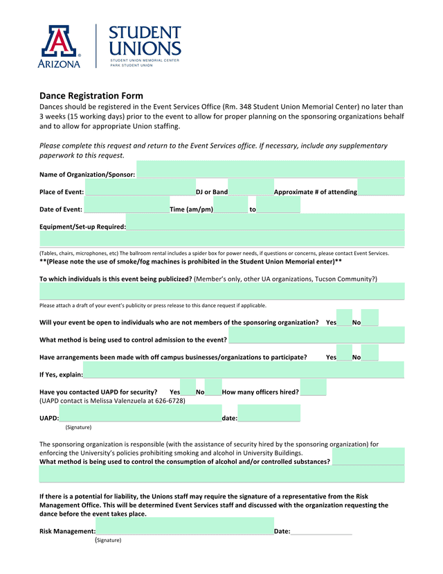Dance Registration Form screenshot