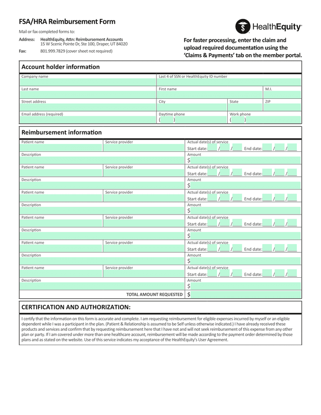 FSAHRA Reimbursement Form screenshot