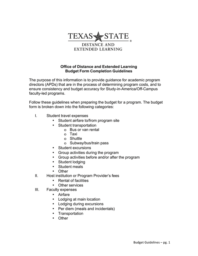 Budget Form Completion Guidelines screenshot