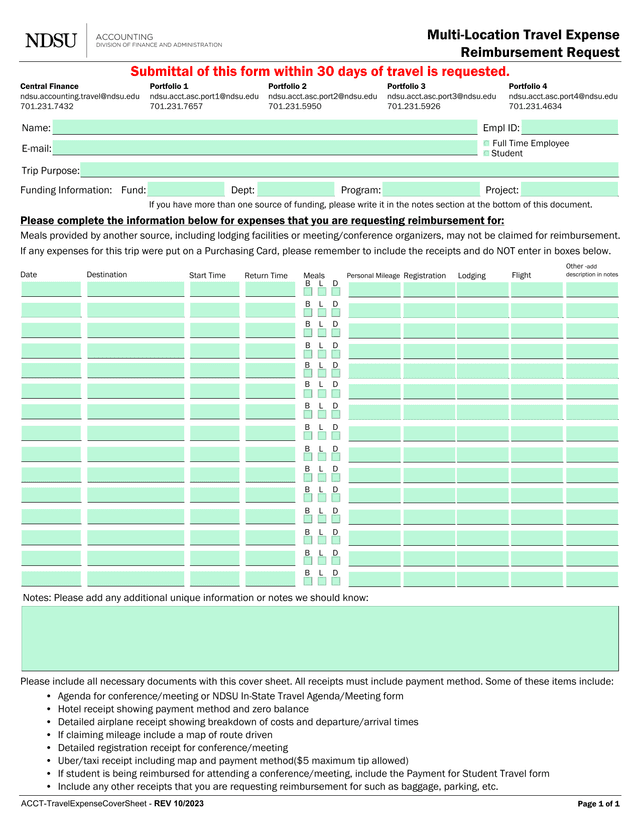 Multi Location Travel Expense Reimbursement Request screenshot