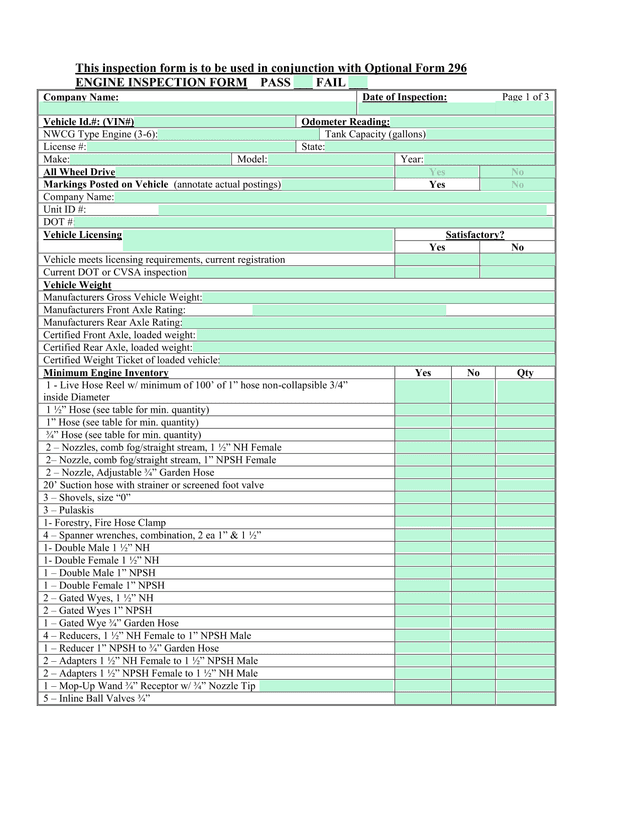 ENGINE INSPECTION FORM screenshot