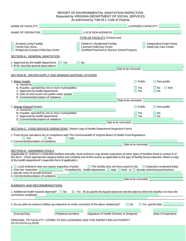 Report Of Environmental Sanitation Inspection screenshot
