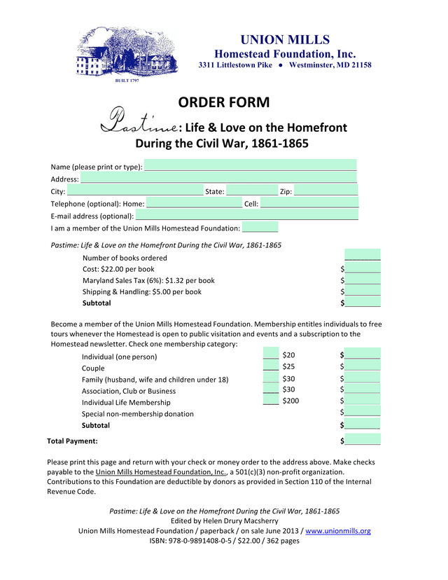Life  Love On The Homefront During The Civil War, 1861 1865 Order Form screenshot