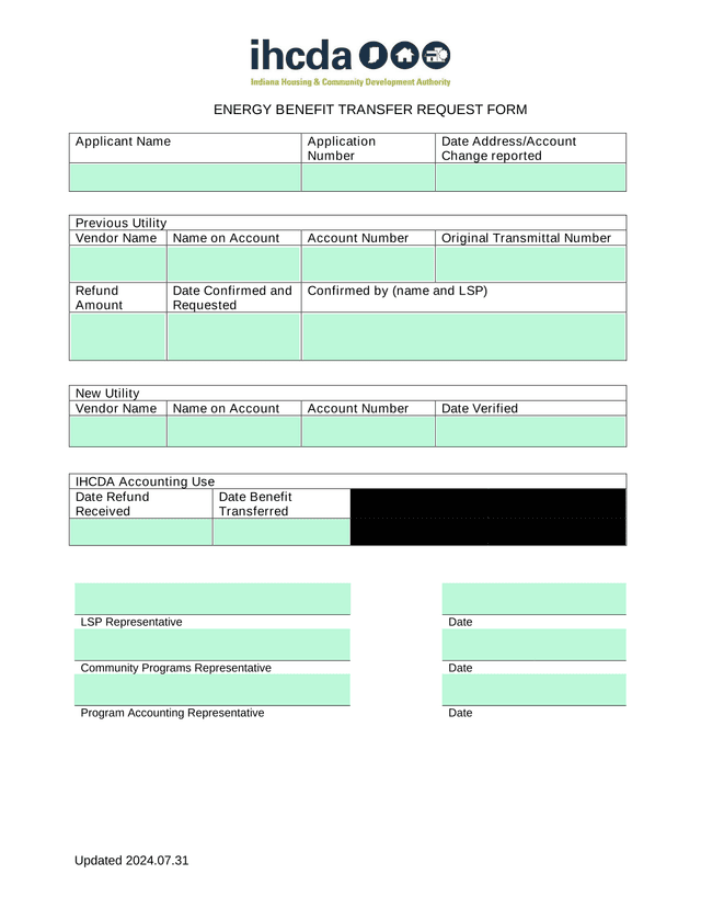 ENERGY BENEFIT TRANSFER REQUEST FORM screenshot