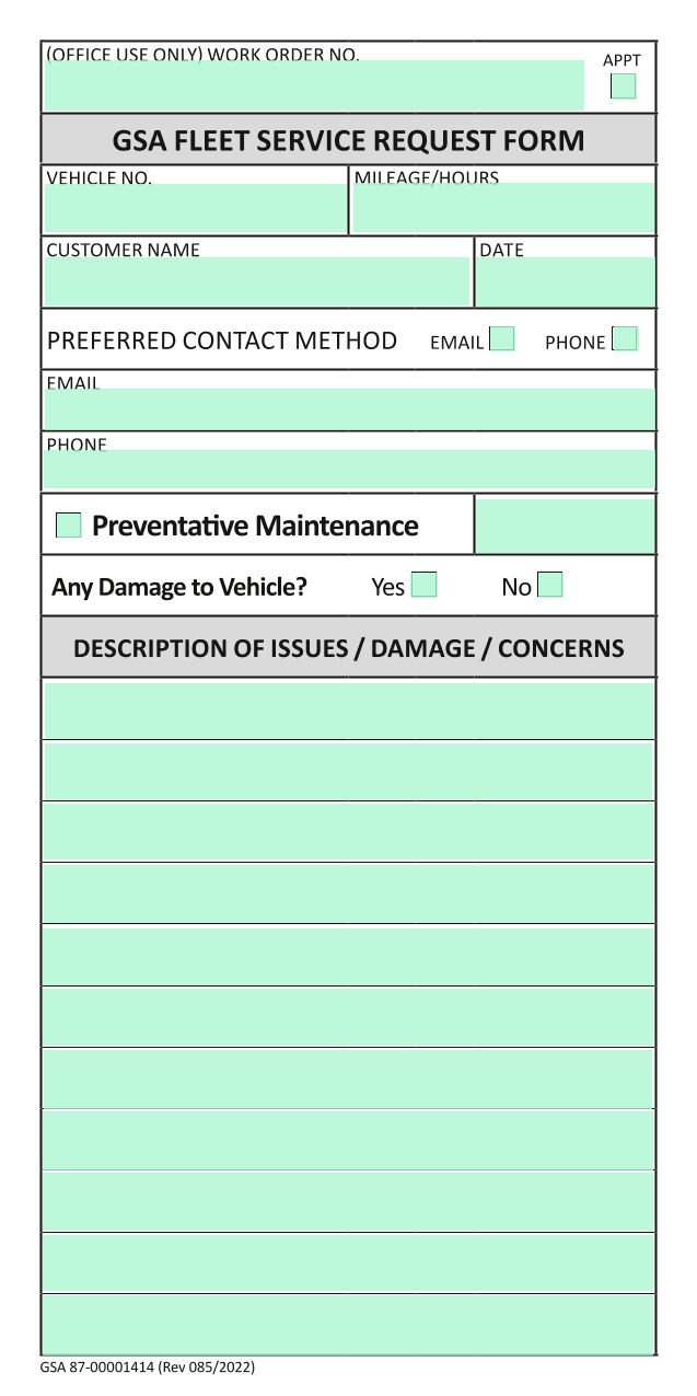 GSA FLEET SERVICE REQUEST FORM screenshot