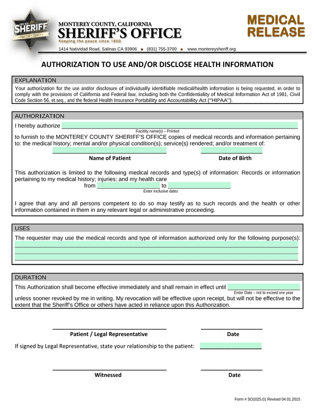 Authorization To Use AndOr Disclose Health Information screenshot