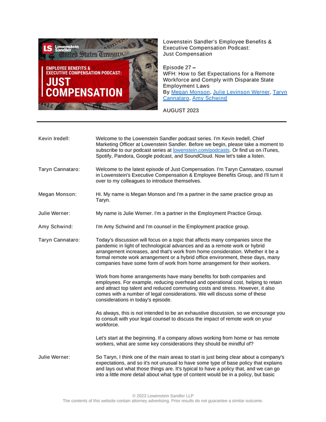 Just Compensation Podcast Episode 27 WFH Expectations And Employment Laws screenshot