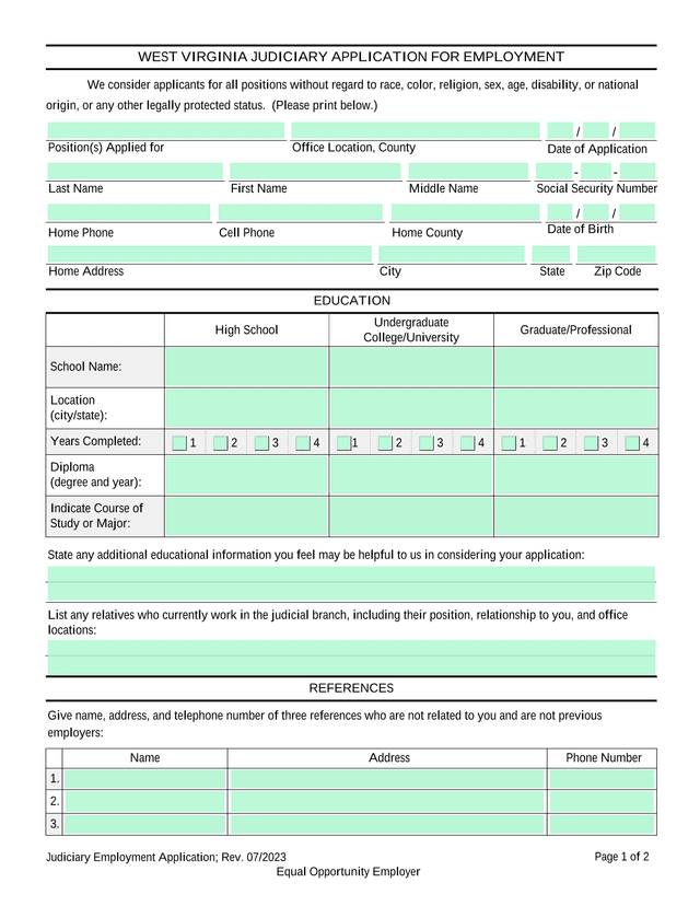 West Virginia Judiciary Application For Employment screenshot