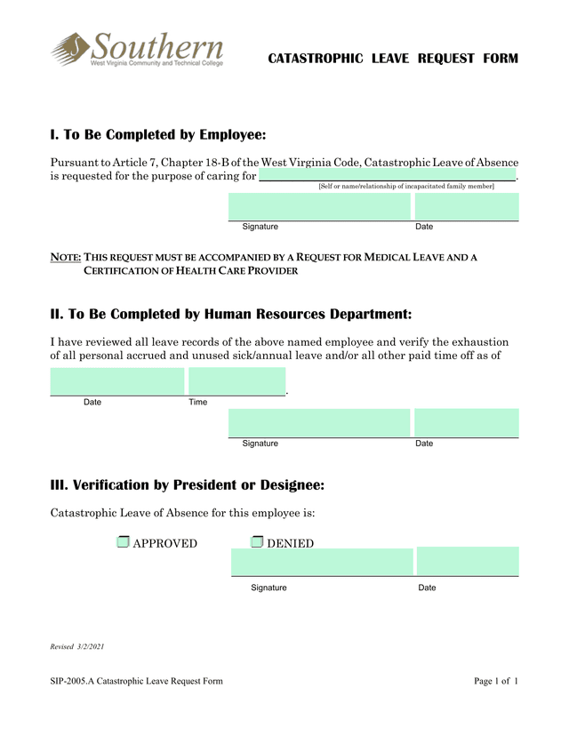 Catastrophic Leave Request Form screenshot