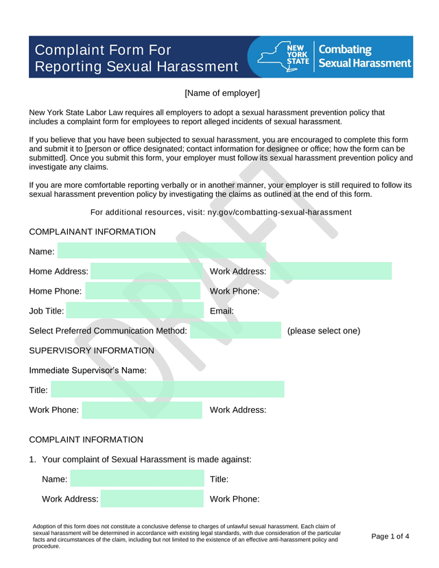 Complaint Form For Reporting Sexual Harassment screenshot