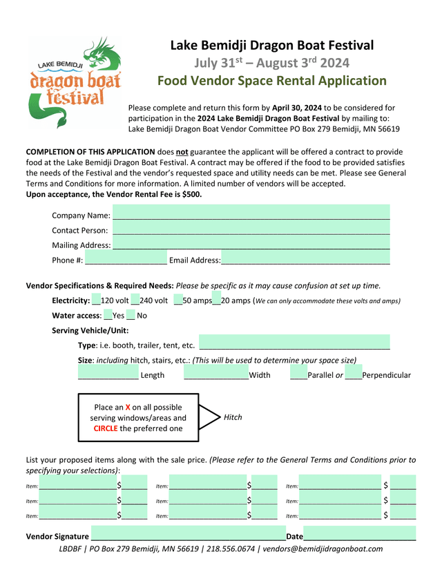 Food Vendor Space Rental Application screenshot