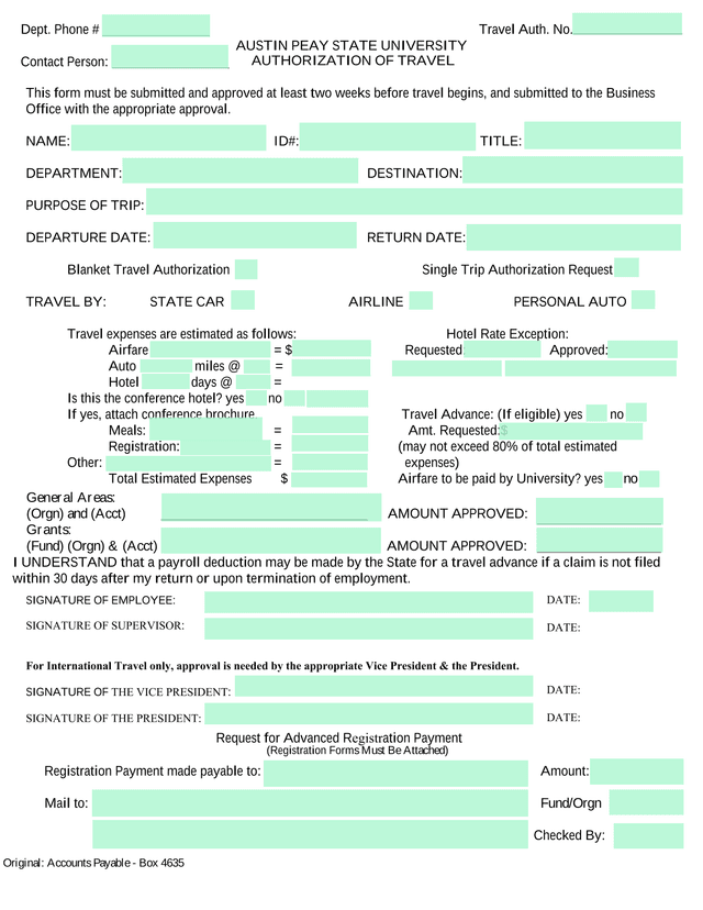 AUTHORIZATION OF TRAVEL screenshot