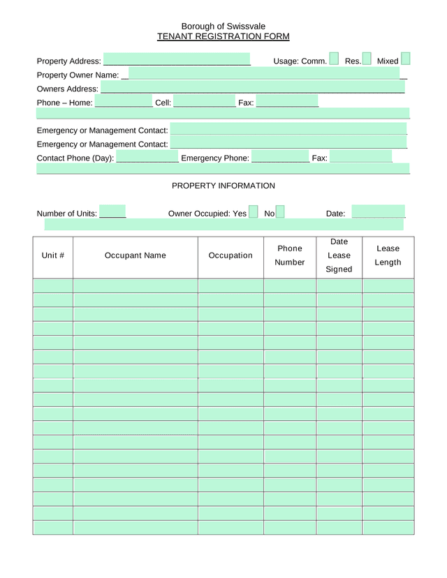 Tenant Registration Form screenshot