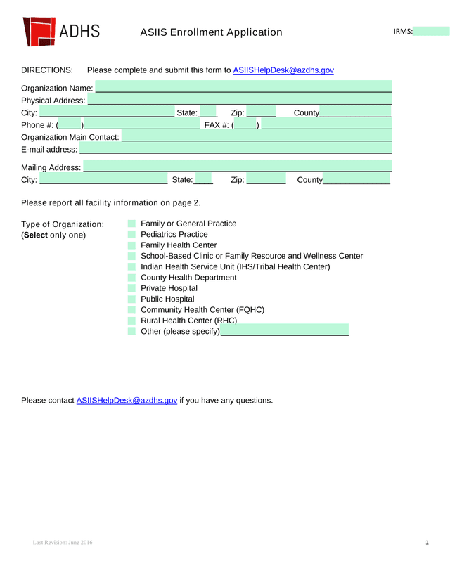 ASIIS Enrollment Application screenshot