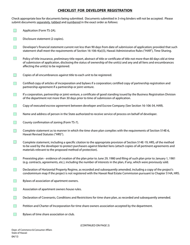 Checklist For Developer Registration screenshot