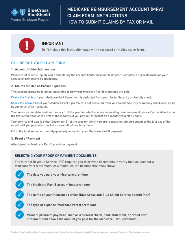 Medicare Reimbursement Account (MRA) Claim Form Instructions screenshot